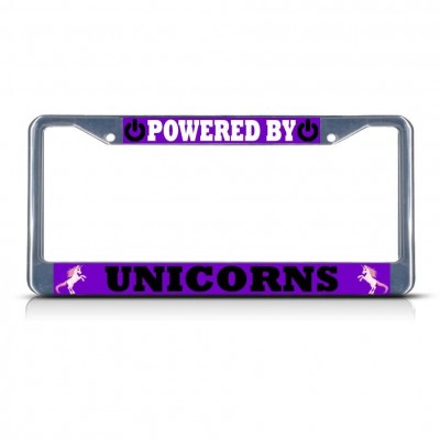 POWERED BY UNICORNS Metal License Plate Frame Tag Border Two Holes   322191194313